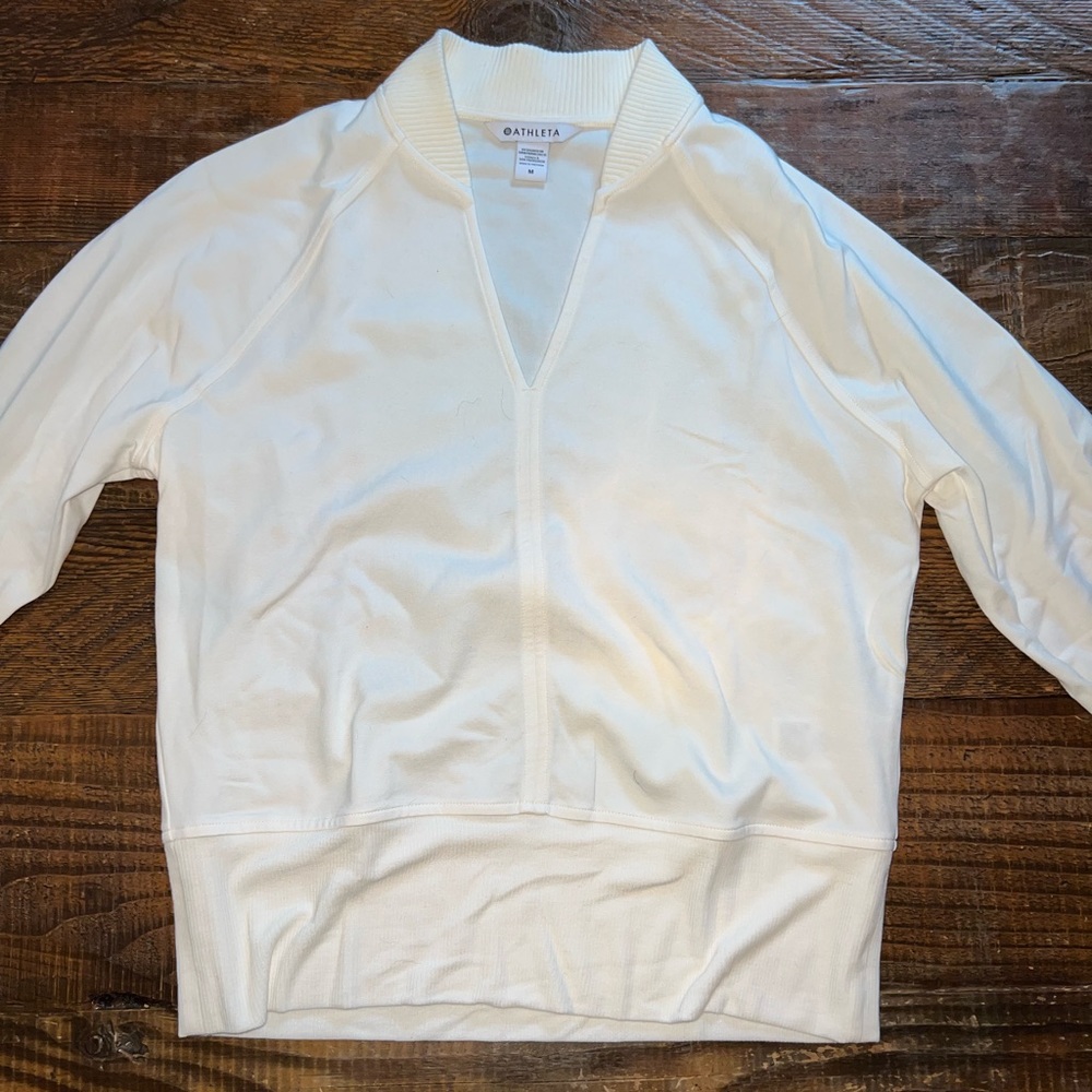 Athleta White V-Neck Sweatshirt